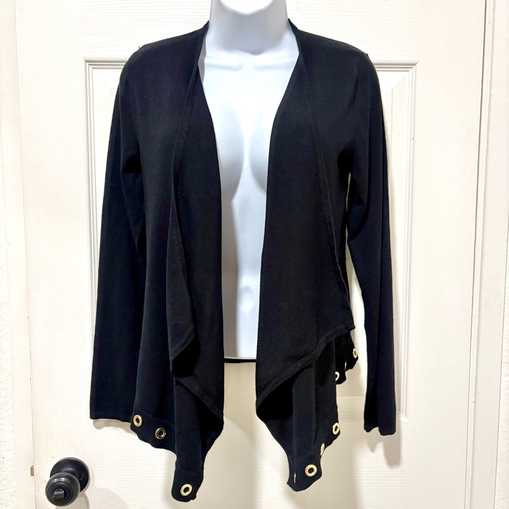INC International Concepts Black Open Front Cardigan with Grommet Accents